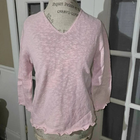 Vintage Misolli Womens Pink Knit V Neck Sweater Small - Picture 1 of 5